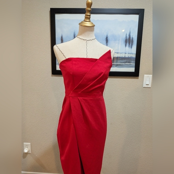 Lulu's Queen Of The City Vibrant Red Asymmetrical Midi Dress - Picture 2 of 8